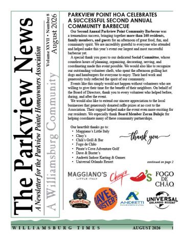 Parkview Pointe Village newsletter cover