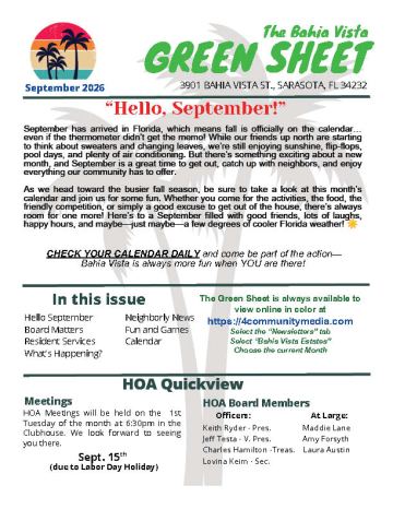 Bahia Vista Estates newsletter cover