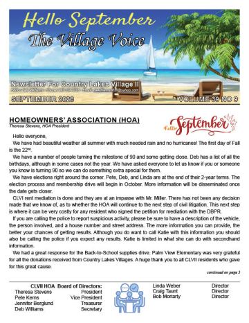 Country Lakes Village II newsletter cover
