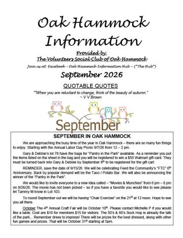 Oak Hammock newsletter cover