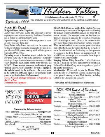 Hidden Valley newsletter cover