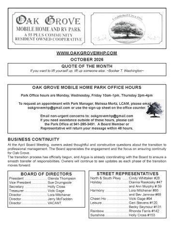 Oak Grove newsletter cover