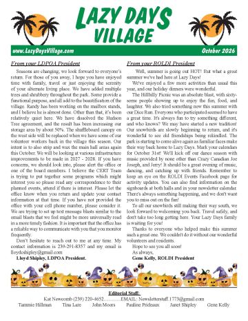 Lazy Days Village newsletter cover