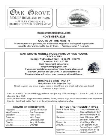 Oak Grove newsletter cover