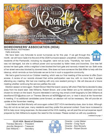 Country Lakes Village II newsletter cover